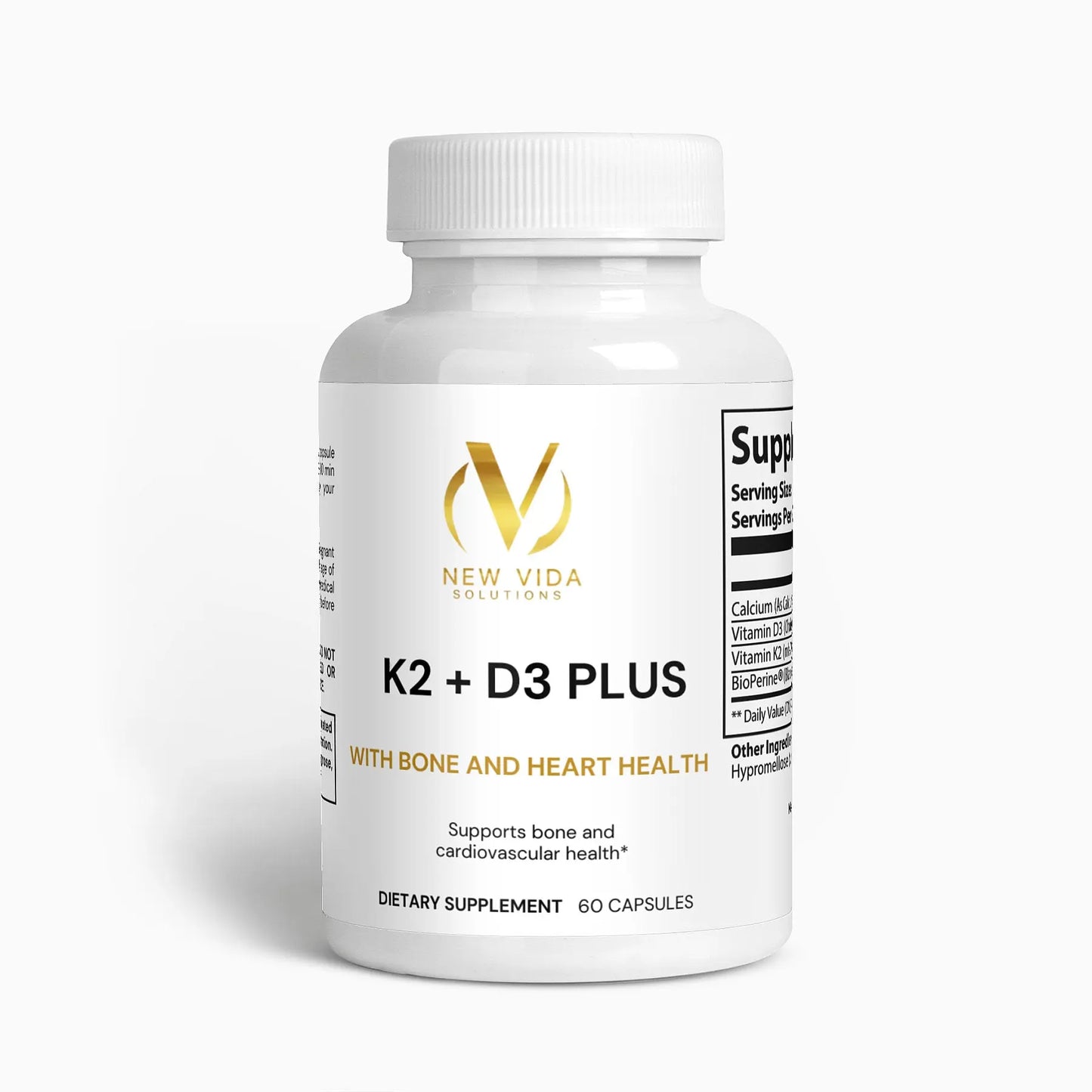 K2 + D3 Plus: Bone & Heart Support Supplement - 60 Capsules New Vida Solutions