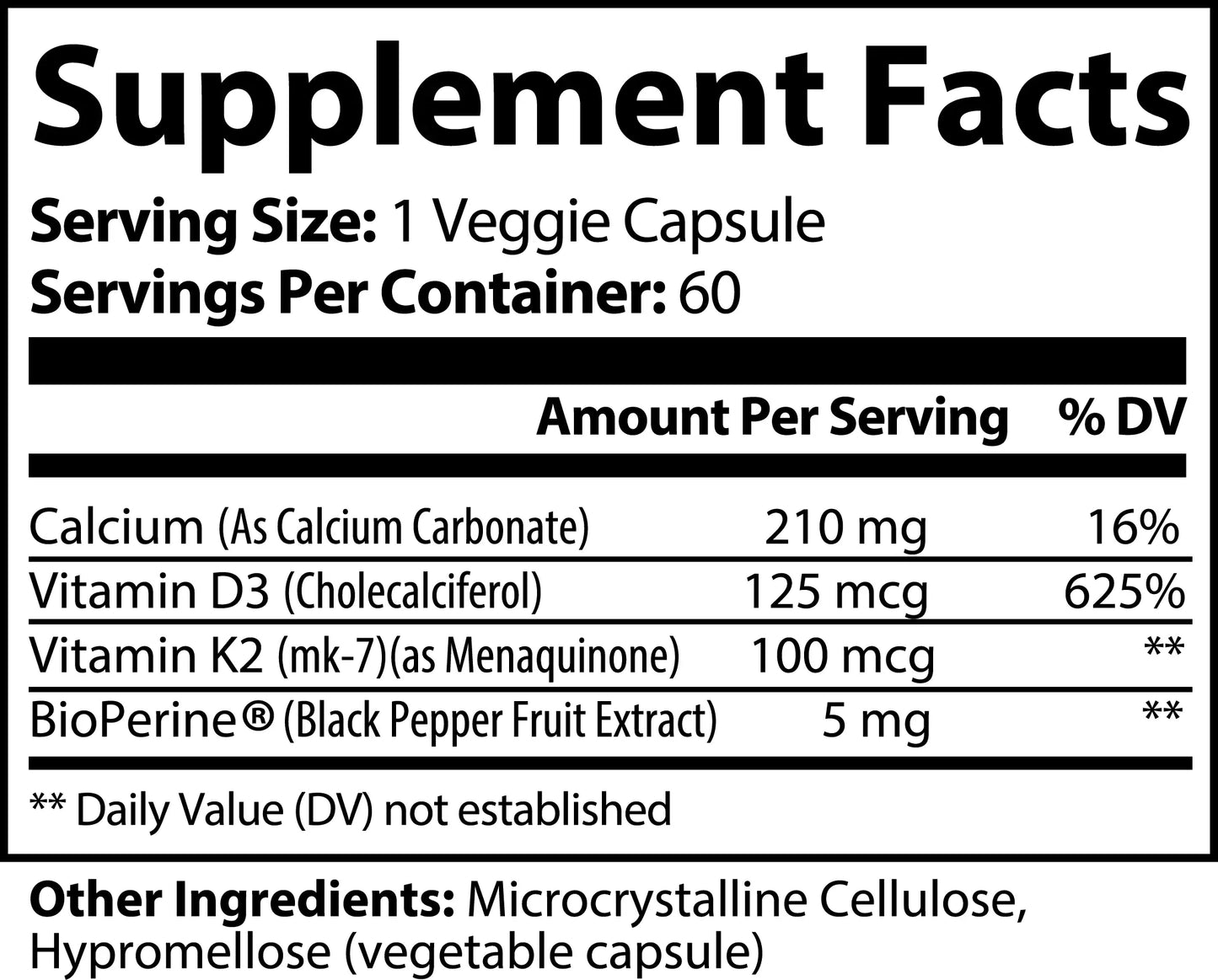 K2 + D3 Plus: Bone & Heart Support Supplement - 60 Capsules New Vida Solutions