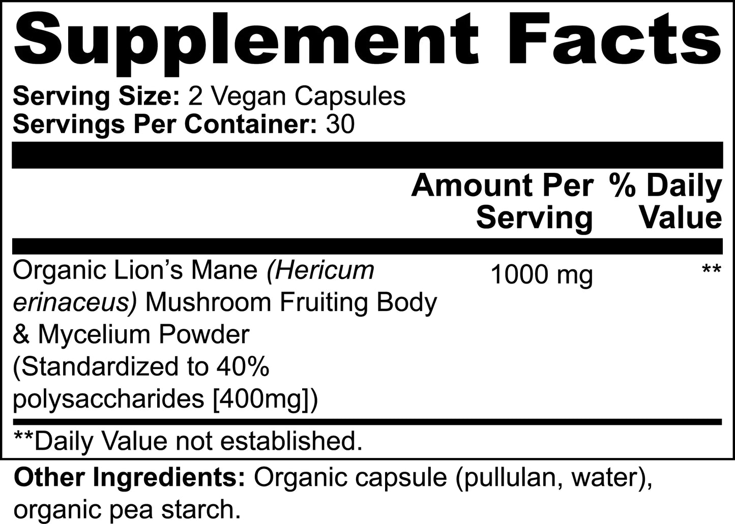 Organic Lion's Mane Mushroom New Vida Solutions